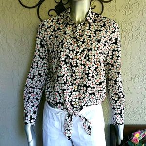 Classic Anne Klein Floral Print  Studded Blouse
